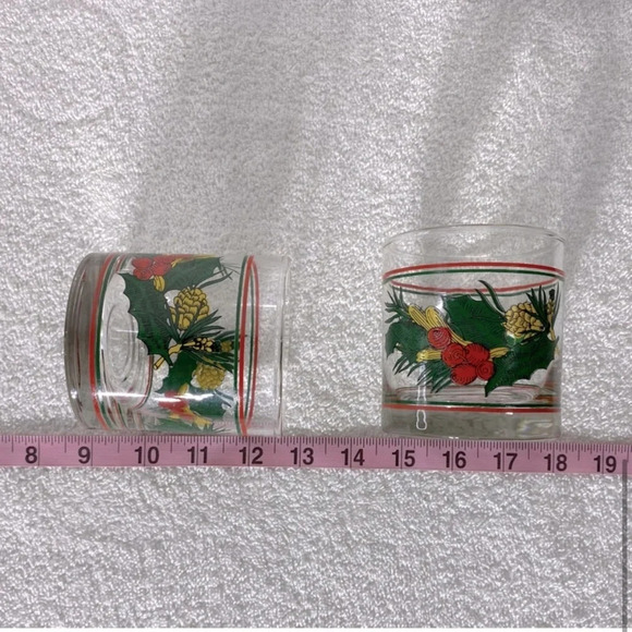 Vintage Christmas Theme Pattern Low  Ball Whiskey Rocks Glasses x2 - Picture 7 of 7